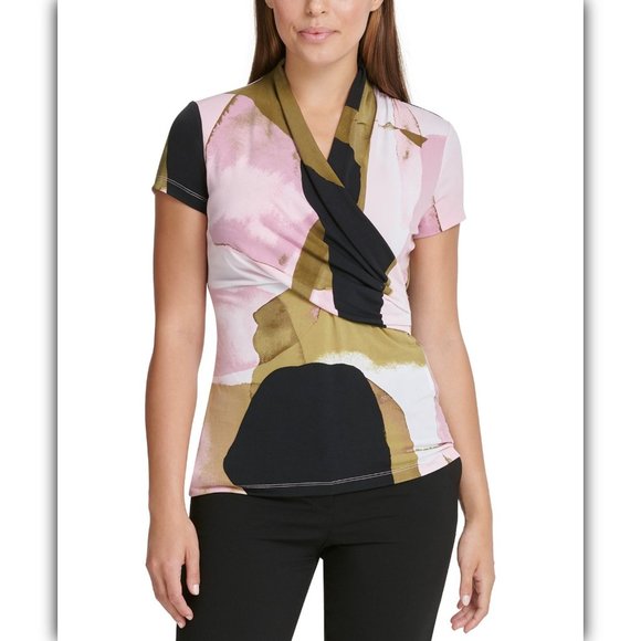 DKNY Printed Surplice-Neck Top - Picture 2 of 3